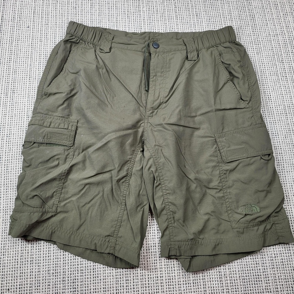 The North Face Shorts Mens 32 Green Cargo Nylon Elastic Waist 10 Inseam Outdoor
